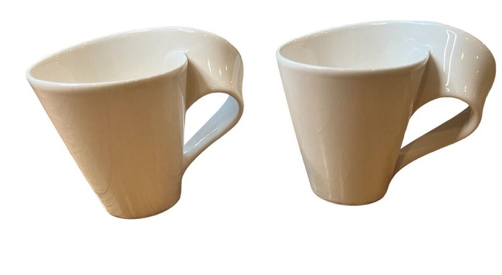 Villeroy & Boch 2 New Wave White Luxembourg Curved Twisted Handle Mug Cup 1748